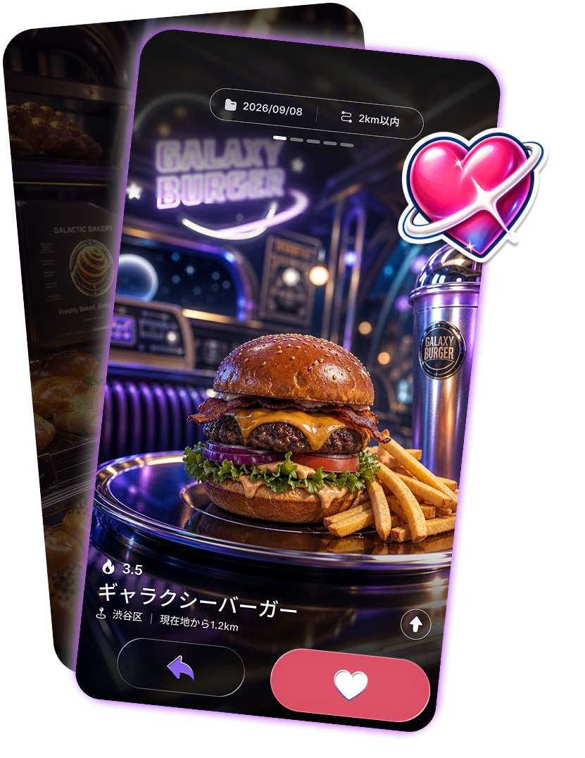 ギャラクシーバーガーをスワイプして選ぶHAMONIのカード画面