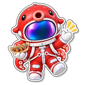たこ焼きを持ったタコの宇宙飛行士